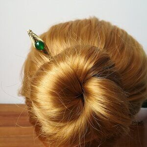 Green agate hair stick,copper, hair accessories,hammered hair jewelry,bun holder